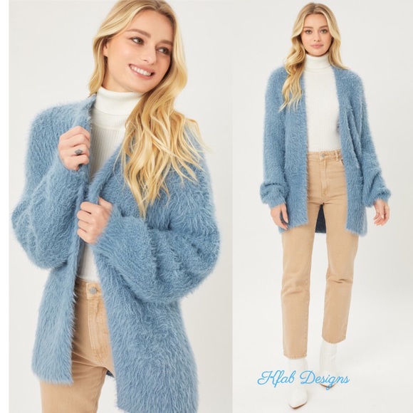 ❤️LAST 2! Fuzzy Eyelash Long Stone Blue Cardigan! - Picture 2 of 5